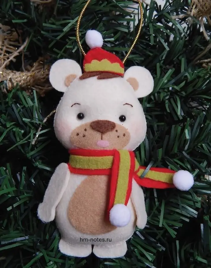 Мишка на ёлку из фетра