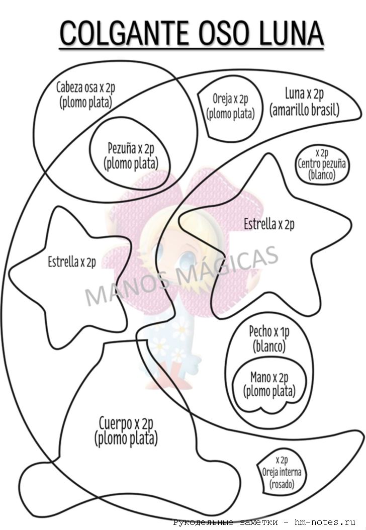 Выкройка панно с мышкой, звёздами и полумесяцем 1