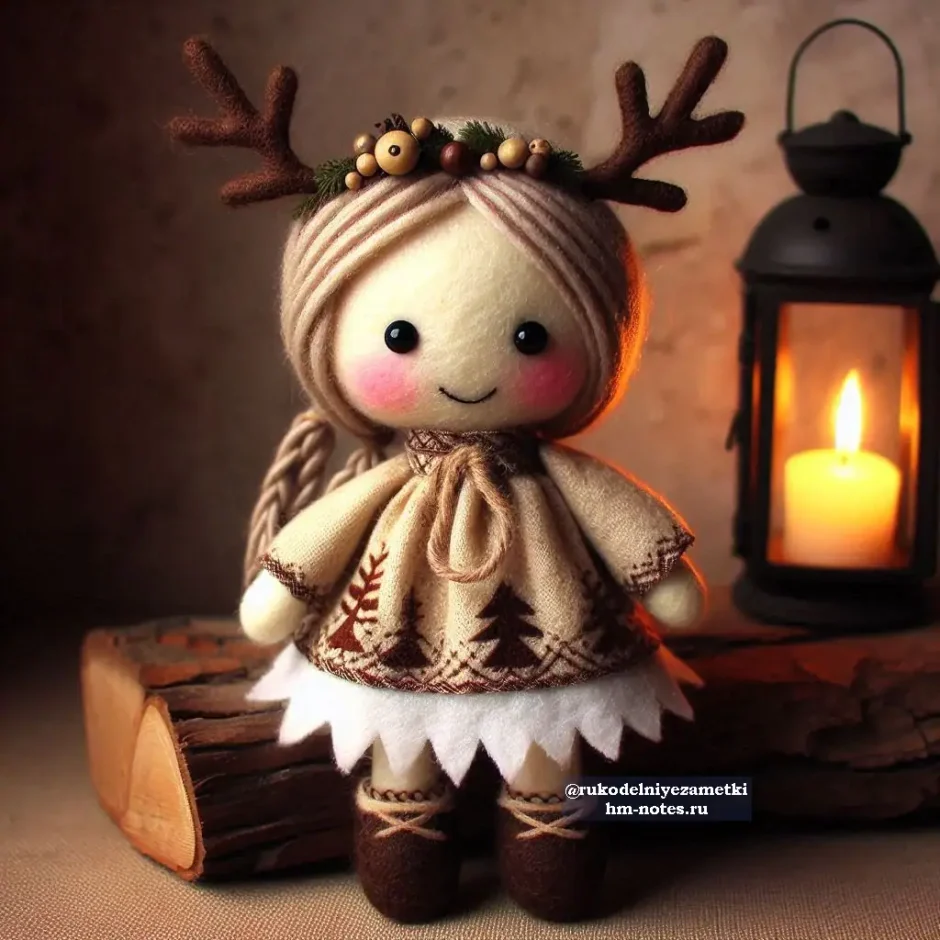 Кукла из фетра с оленьими рожками
