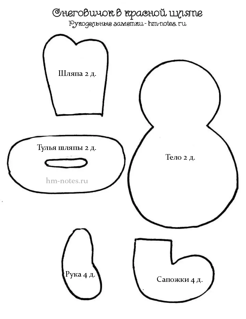 Выкройка снеговичка в красной шляпе 1