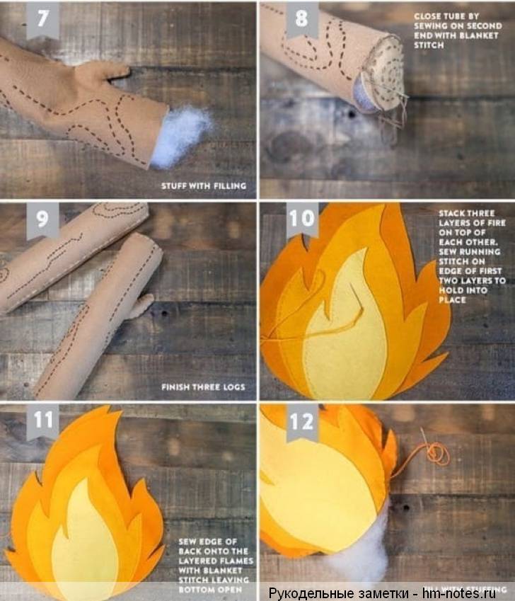 костер и дрова из фетра