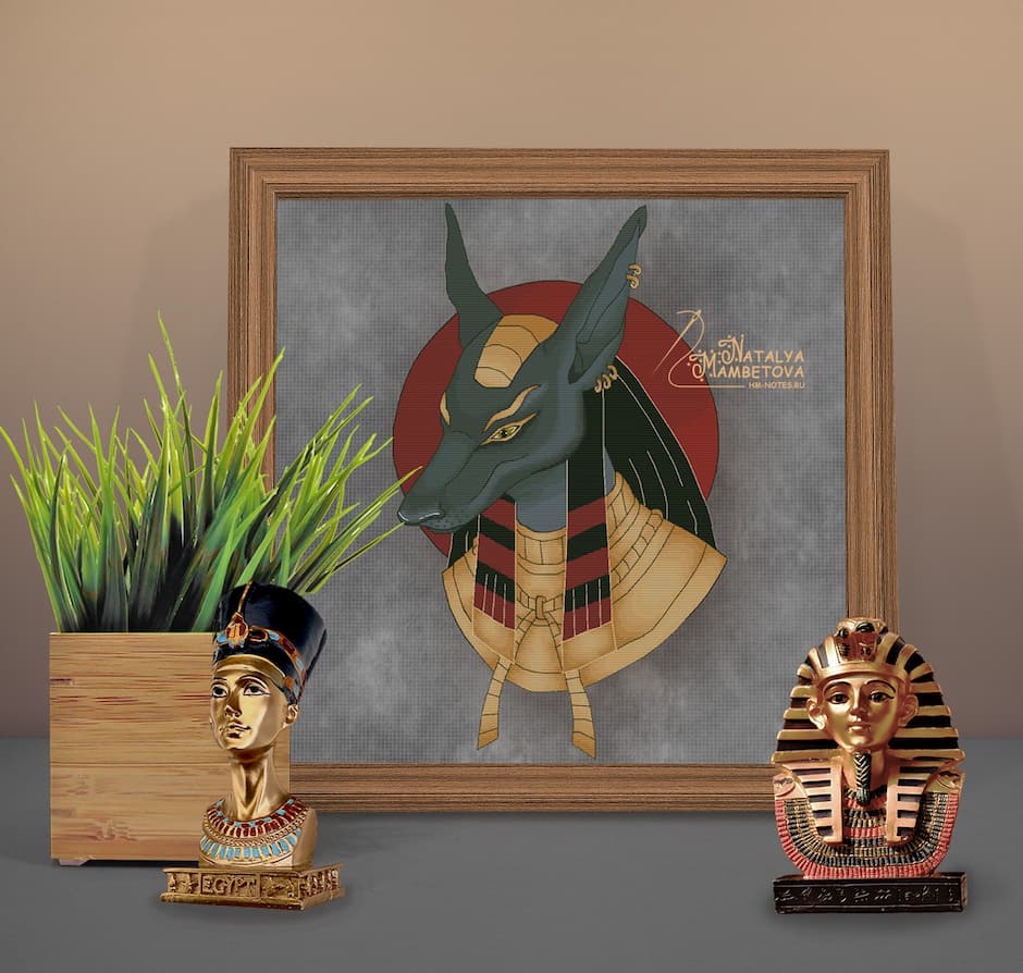 Схема вышивки Анубис и красное солнце