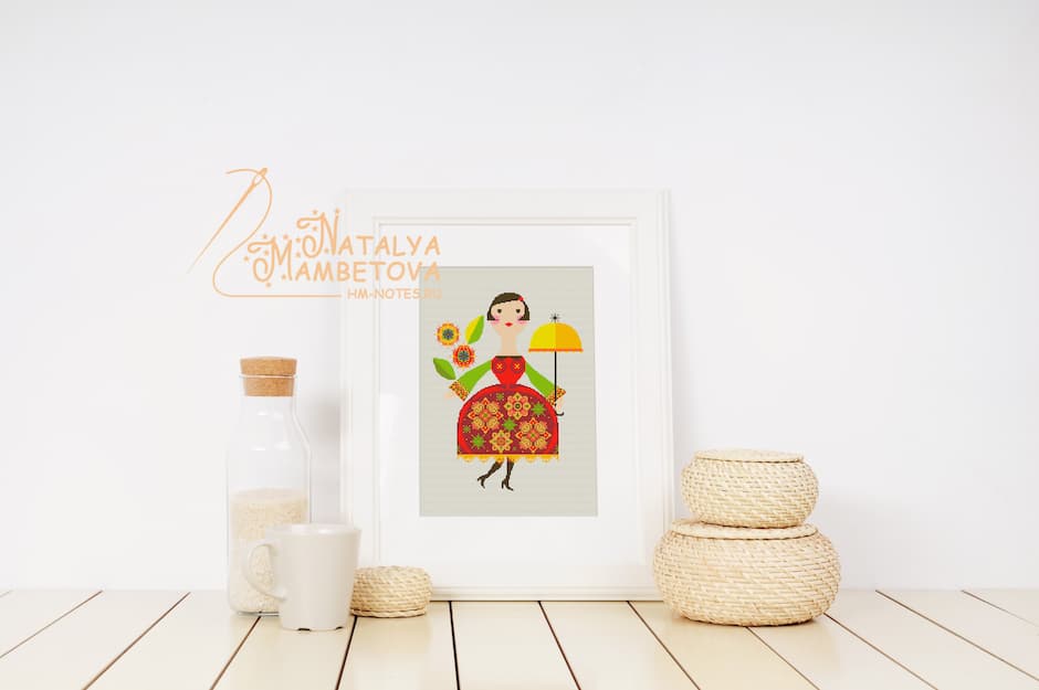 Схема вышивки Барышня с зонтом