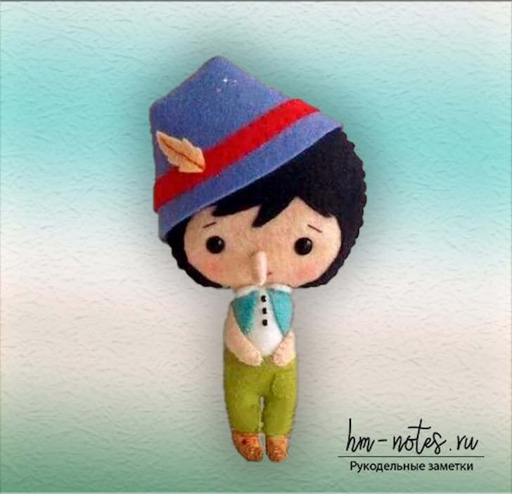 Выкройка маленького Пиноккио из фетра.