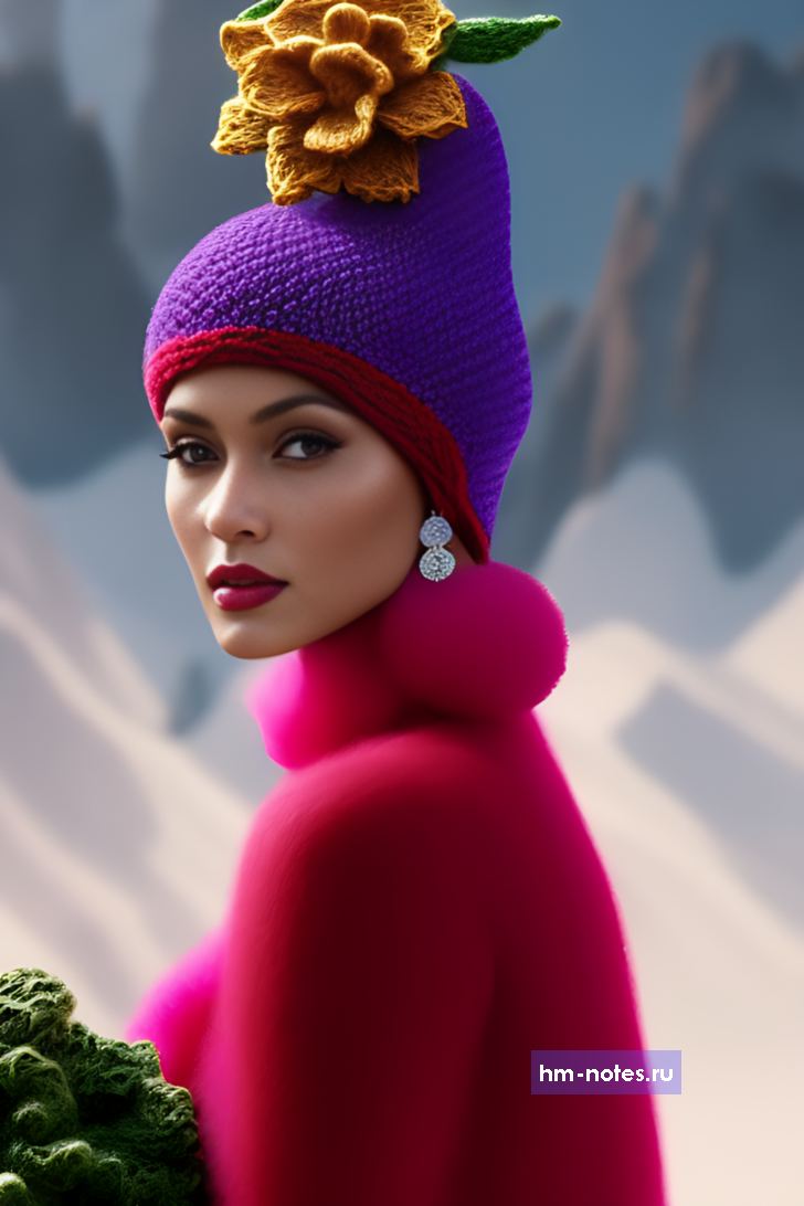 шапка вязаная фригийский колпак с цветком