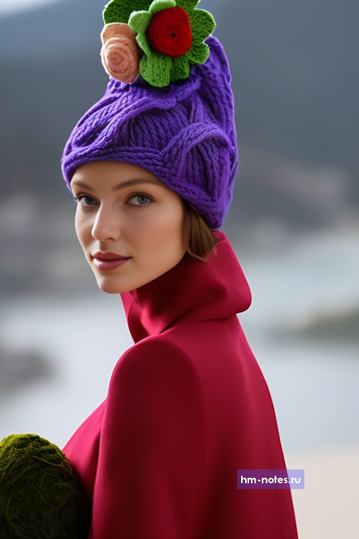 шапка вязаная фригийский колпак с цветком