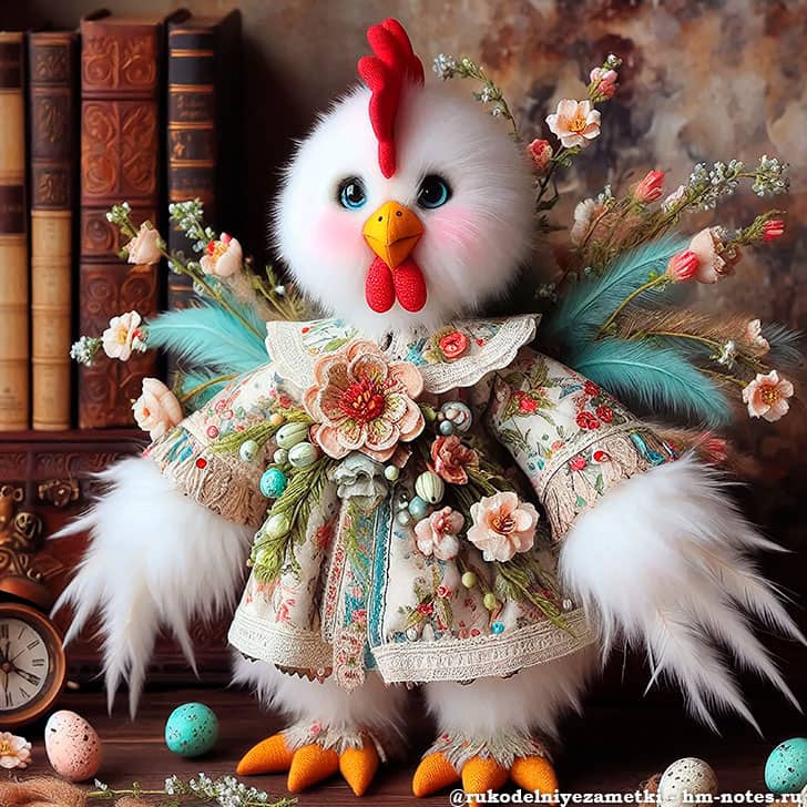 игрушка петух в цветах с яйцами